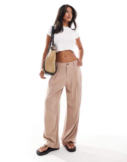 Pantalones de sastre color topo de pernera ancha de mezcla de lino de Miss Selfridge Petite