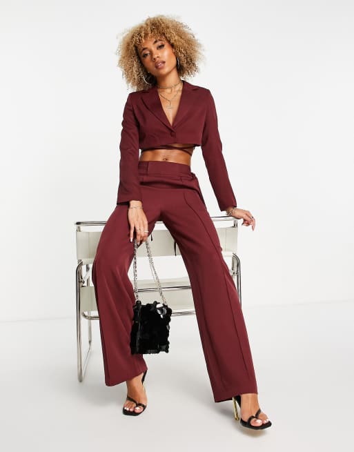 Pantalones de sastre color vino de pernera ancha con lazada en la cintura de UNIQUE21 (parte de un conjunto)