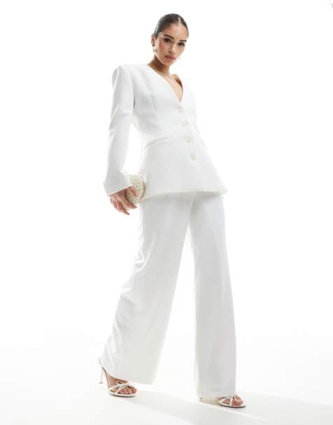 Pantalones de sastre de novia blanco marfil de pernera ancha de Six Stories (parte de un conjunto) - view 1