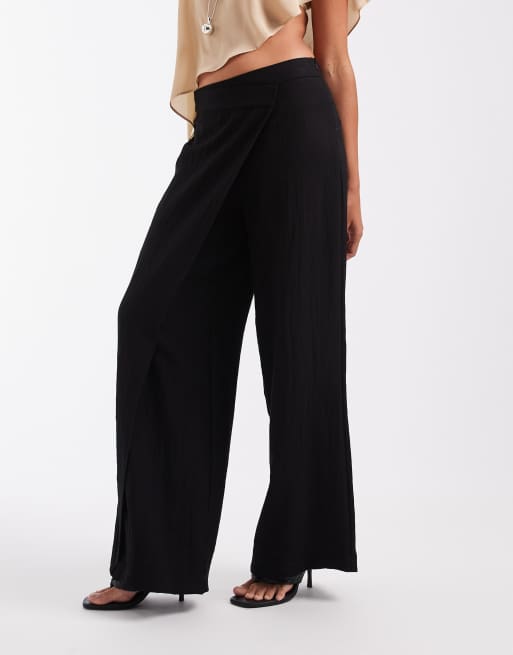 pantalones de sastre de pernera ancha con detalle cruzado en negro, 4 de 5