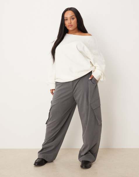 Pantalones de sastre gris carbón utilitarios de pernera barrel de ASOS DESIGN Curve - view 1