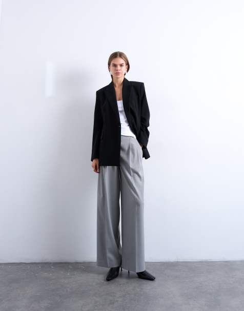 Pantalones de sastre gris claro de talle alto con pinzas dobles de Topshop - view 1