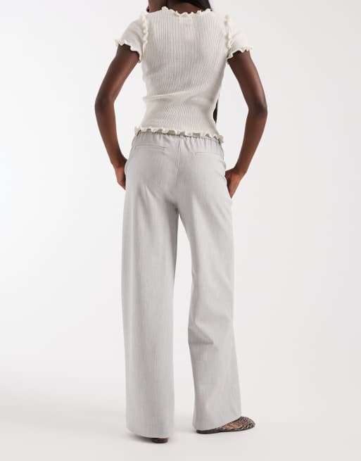 Pantalones de sastre gris claro melange de pernera ancha de Object, 3 de 5
