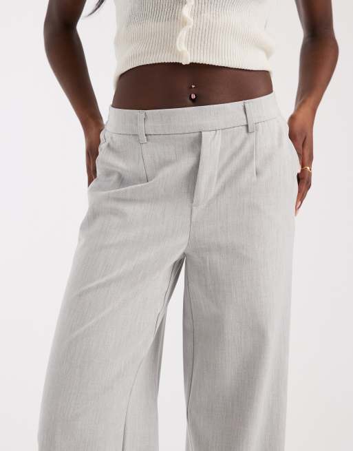 Pantalones de sastre gris claro melange de pernera ancha de Object, 4 de 5