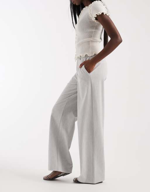 Pantalones de sastre gris claro melange de pernera ancha de Object, 5 de 5
