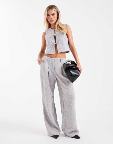 Pantalones de sastre gris jaspeado de pernera ancha con pinzas delanteras de Vero Moda Petite (parte de un conjunto) - view 1