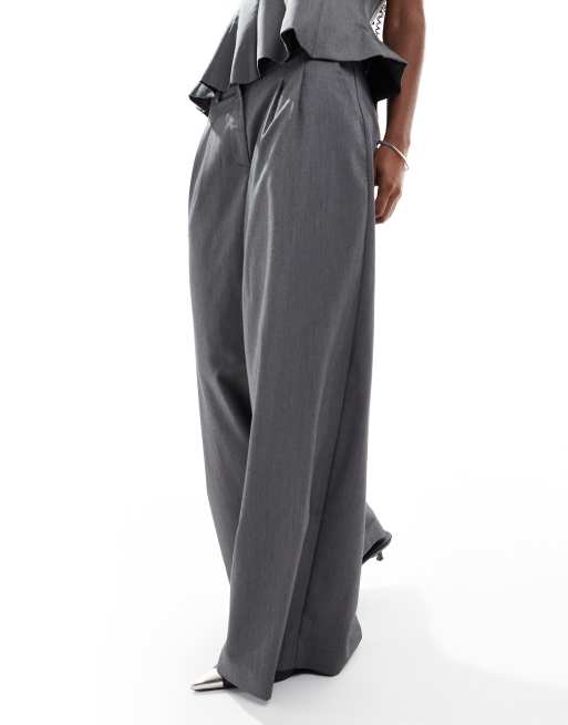 Pantalones de sastre gris melange de pernera ancha de Vero Moda (parte de un conjunto), 2 de 5