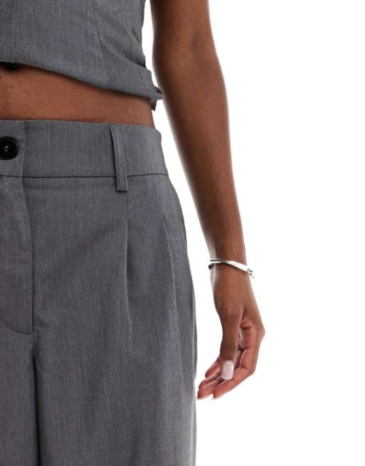 Pantalones de sastre gris melange de pernera ancha de Vero Moda (parte de un conjunto), 3 de 5