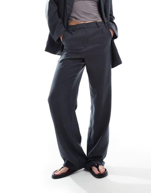 Pantalones de sastre gris oscuro jaspeado de pernera ancha con patrón de espiga de Vero Moda Tall (parte de un conjunto), 4 de 5