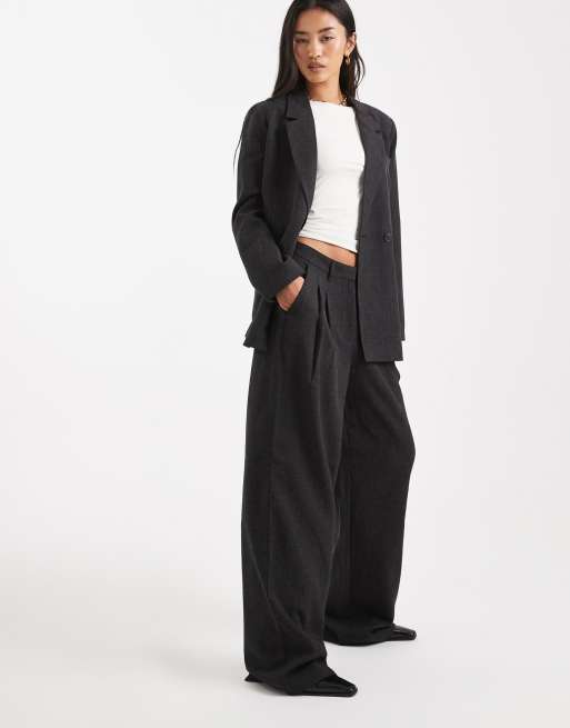 Pantalones de sastre gris oscuro jaspeado de pernera ancha con pinzas delanteras de Vero Moda (parte de un conjunto), 3 de 5