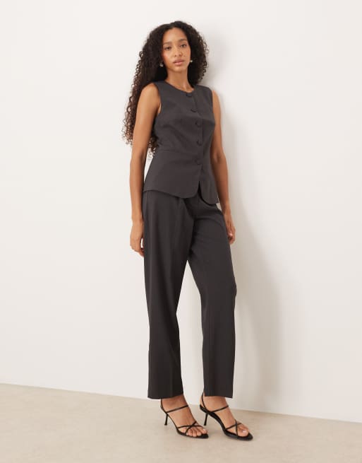 Pantalones de sastre gris oscuro jaspeado de talle alto de VILA (parte de un conjunto)