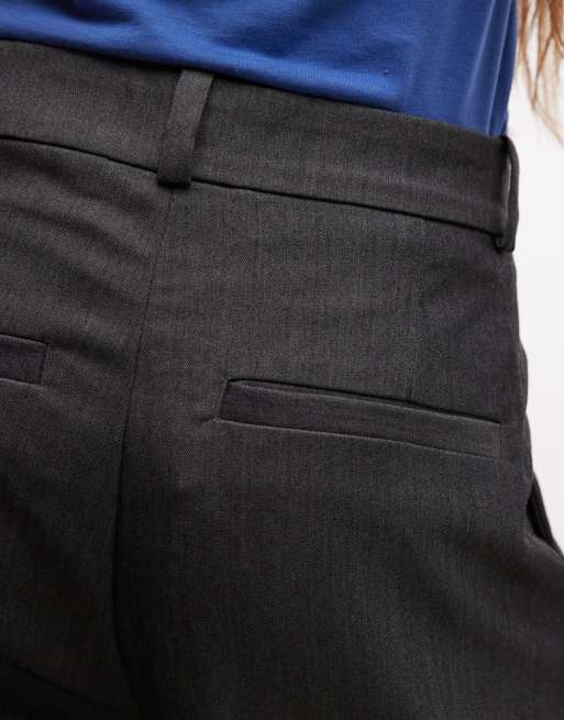 Pantalones de sastre gris oscuro melange de talle alto y pernera ancha de Monki, 4 de 5