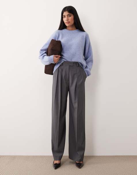 Pantalones de sastre grises a rayas de pernera ancha con pinzas de ASOS DESIGN - view 1