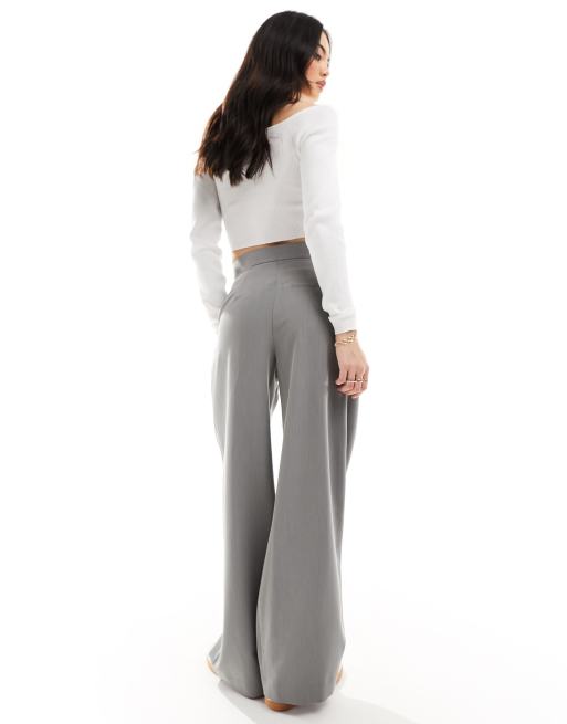 Pantalones de sastre grises de pernera ancha con pinzas de ASOS DESIGN, 5 de 5