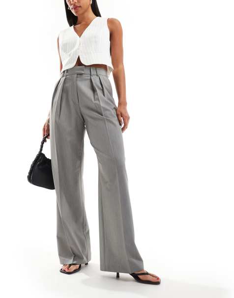 Pantalones de sastre grises de pernera ancha con pinzas de ASOS DESIGN - view 1