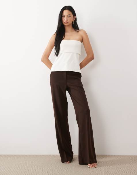 Pantalones de sastre marrón chocolate de corte acampanado ajustado de ASOS DESIGN Tall - view 1