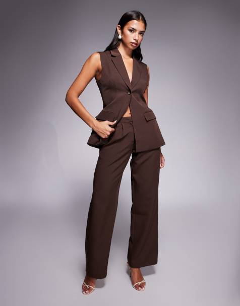 Pantalones de sastre marrón chocolate de pernera ancha exclusivos de Kaiia (parte de un conjunto) - view 1