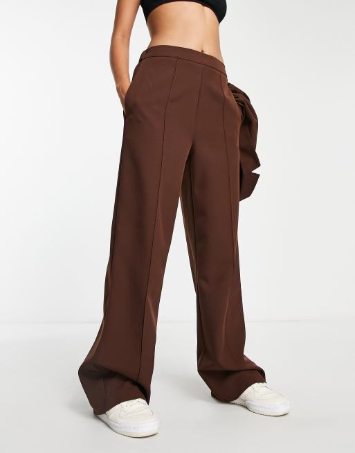 Pantalones de sastre marrón chocolate de pernera ancha y talle alto de Pieces (parte de un conjunto), 4 de 4