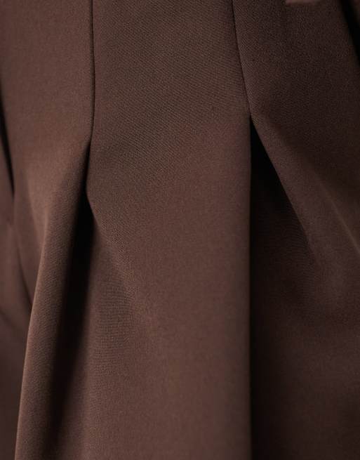 Pantalones de sastre marrón chocolate oscuro de pernera ancha con cinturilla plisada de ARRANGE (parte de un conjunto), 3 de 5