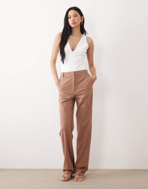 Pantalones de sastre marrón moca de corte recto slim de ASOS DESIGN Tall - view 1