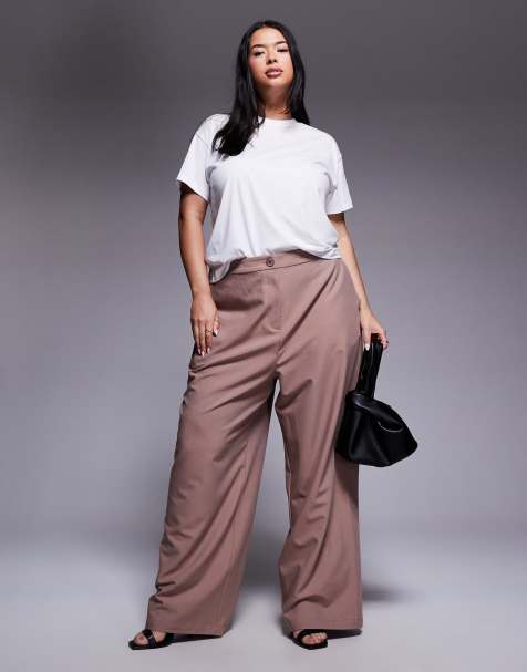 Pantalones de sastre marrón topo de pernera recta holgada de ASOS DESIGN Curve - view 1