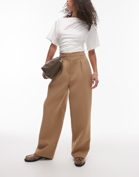 Pantalones de sastre marrón topo sueltos con cinturilla de estilo depurado de Topshop (parte de un conjunto) - view 1