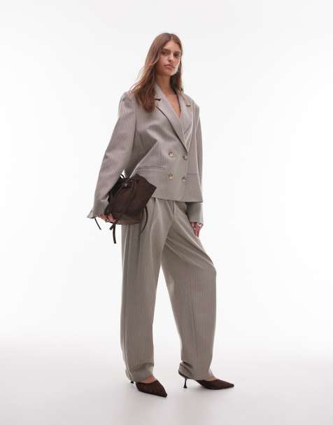 Pantalones de sastre marrones de pernera tapered con cinturón y patrón de espiga de ASOS DESIGN - view 1