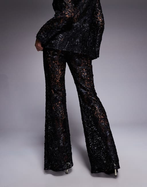 Pantalones de sastre negros de campana de encaje de ASOS LUXE (parte de un conjunto), 4 de 5