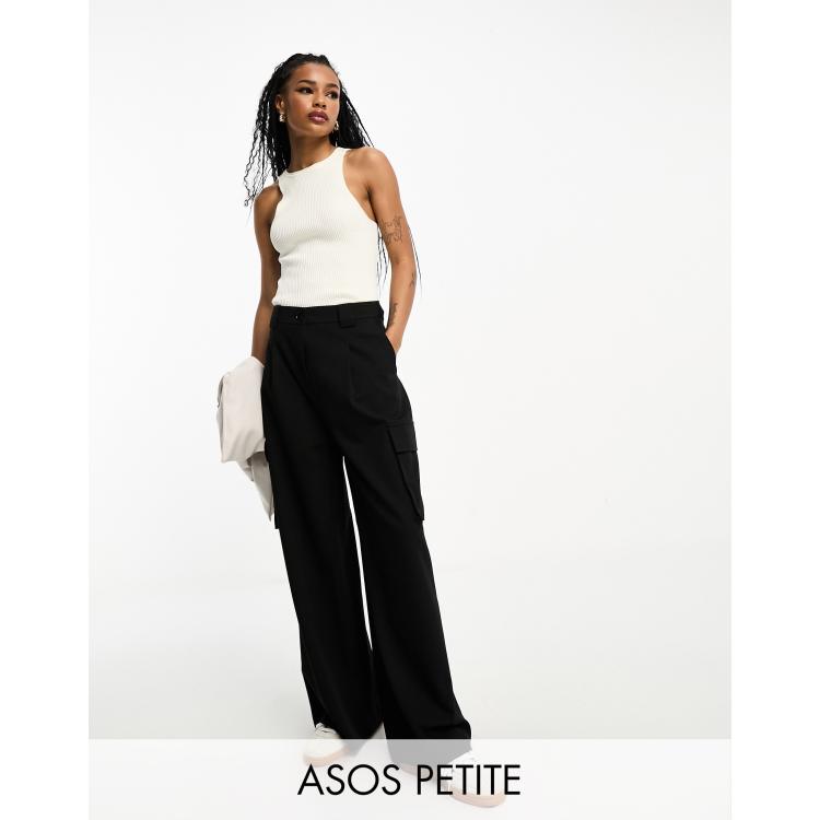 ASOS Petite Pantalones de vestir y sastre abombados con talle alto de ASOS  DESIGN Petite-Negro 