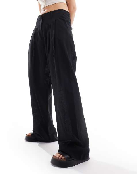 Pantalones de sastre negros de pernera ancha de mezcla de lino de Monki - view 1