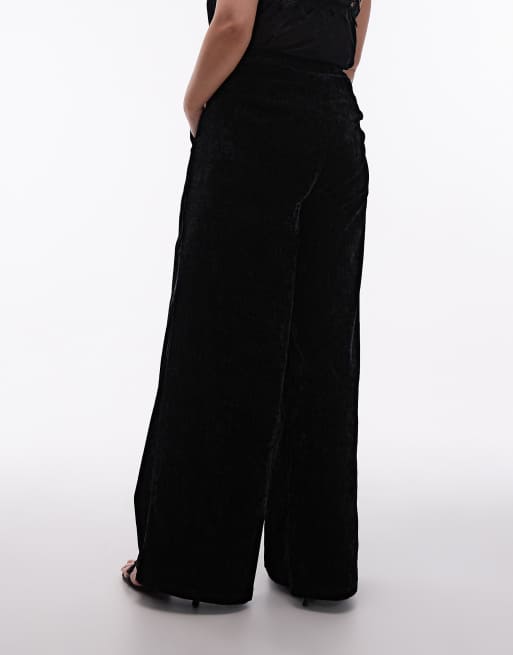 Pantalones de sastre negros de pernera ancha de terciopelo texturizado de ASOS DESIGN Curve, 3 de 5