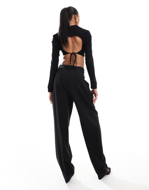 Pantalones de sastre negros de pernera recta con detalle de solapa de ASOS DESIGN Tall 