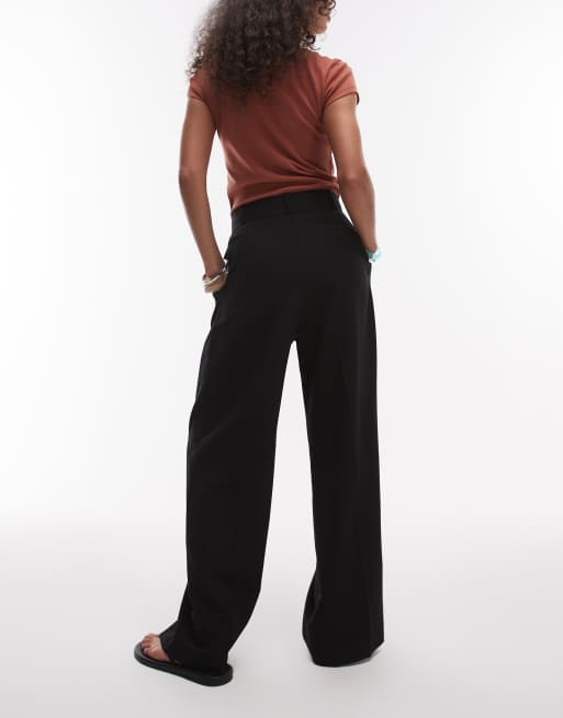 Pantalones de sastre negros de pernera recta con pinzas dobles premium de Topshop, 3 de 5
