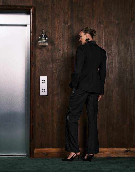 Pantalones de sastre negros de pernera recta para eventos especiales con panel lateral estilo esmoquin de ASOS DESIGN, 5 de 5