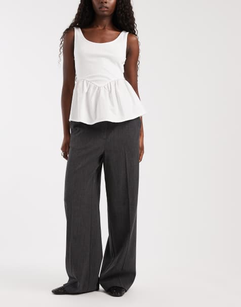 Pantalones de sastre negros jaspeados de pernera ancha con cintura ajustable y botones - view 1
