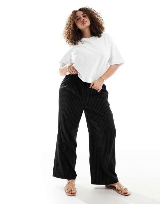 Pantalones de sastre negros sin cierres con raya diplomática de ASOS DESIGN Curve