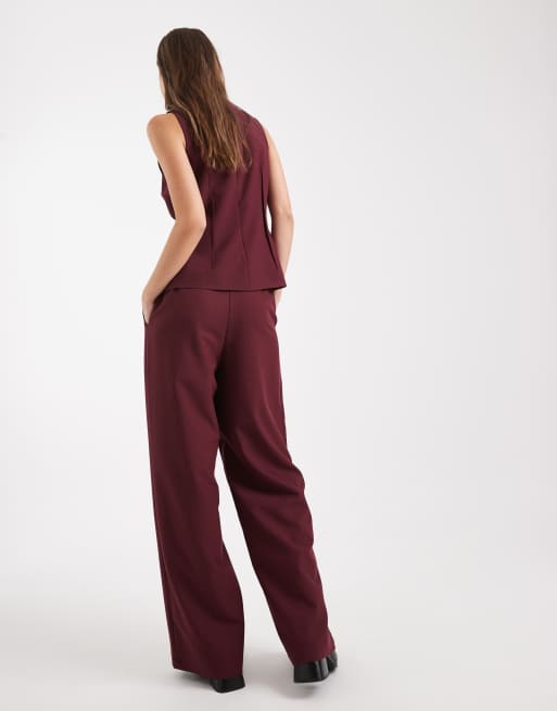 Pantalones de sastre rojo cereza oscuro de pernera recta holgada de ASOS DESIGN, 4 de 5