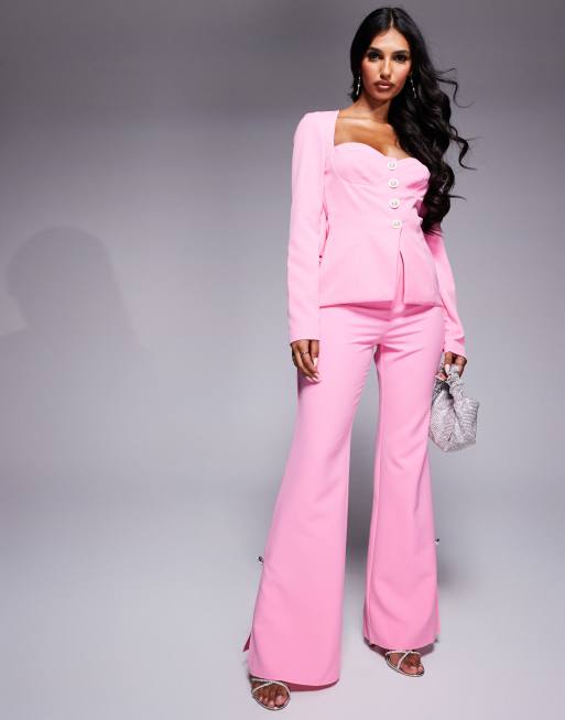 Pantalones de sastre rosas de corte slim con detalle de botones adornados de ASOS LUXE (parte de un conjunto)