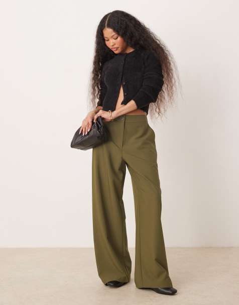 Pantalones de sastre verde oliva de pernera recta holgada de ASOS DESIGN Petite - view 1