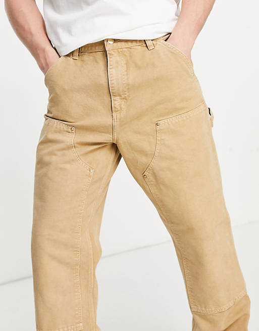 Refrescante Discriminatorio Ópera Pantalones de trabajo en marrón lavado de corte recto con rodilla doble de  Carhartt WIP | ASOS