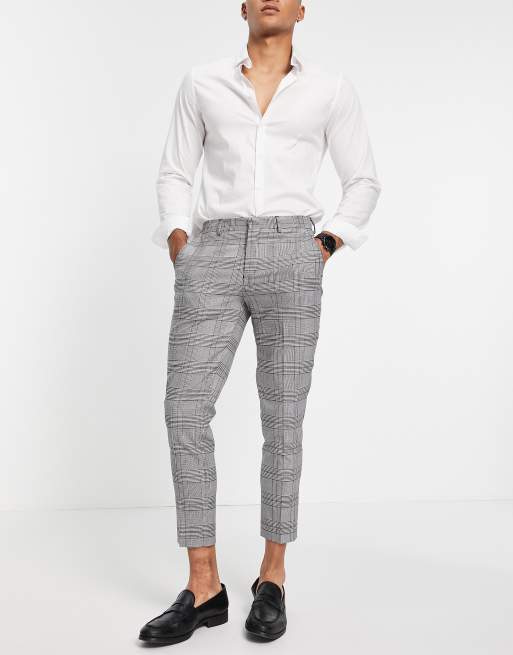 Pantalones de traje a cuadros blancos de corte pitillo de Selected Homme