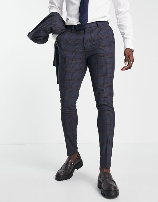Pantalones de traje a cuadros color óxido y azul marino oscuro de corte  superpitillo de ASOS DESIGN | ASOS
