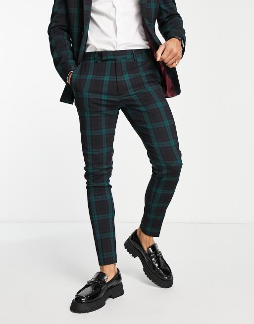 Pantalones de traje a cuadros escoceses negros y verde oscuro de corte  superpitillo de ASOS DESIGN