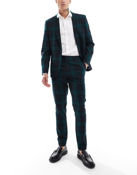 Pantalones de traje a cuadros escoceses verde oscuro de corte pitillo de ASOS DESIGN - view 1