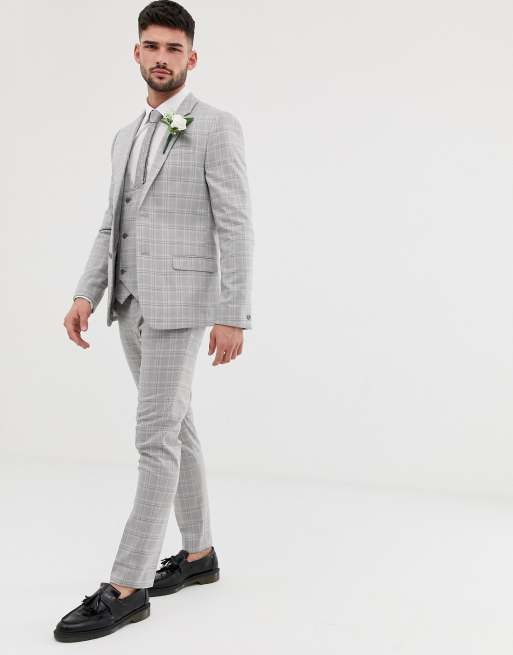 Traje entallado con diseño a cuadros en gris claro de River Island, 2 de 3