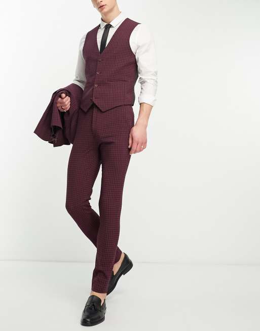 Pantalones de traje a cuadros vichy burdeos de corte pitillo de ASOS DESIGN