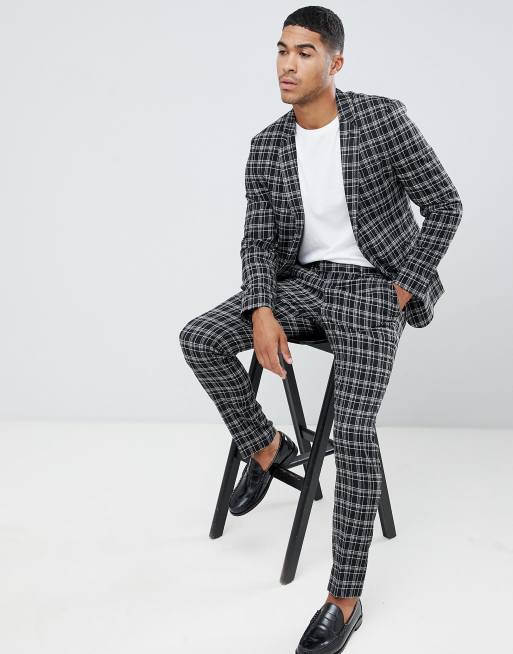 Pantalones de traje ajustados a cuadros estilo cuadrícula en negro y blanco  de ASOS DESIGN | ASOS