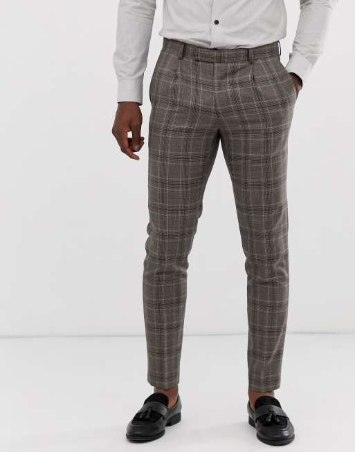 Traje ajustado a cuadros marrón de Moss London, 2 de 3
