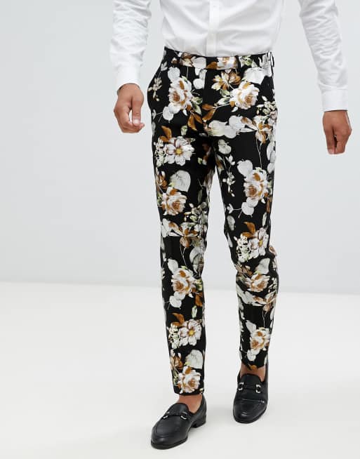 Traje entallado en negro con estampado floral metalizado de ASOS DESIGN Wedding, 3 de 3
