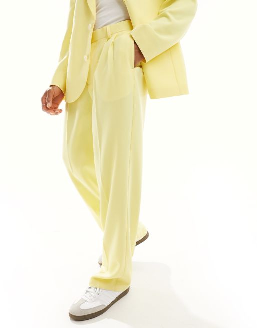 Pantalones de traje amarillo luminoso de pernera ancha de crepé de ASOS DESIGN
